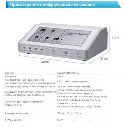 Лимфопреса с инфрачервена топлинна терапия за цяло тяло